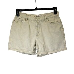 TOMMY HILFIGER VINTAGE Women's size 10 Beige Denim Shorts leather patch COTTON